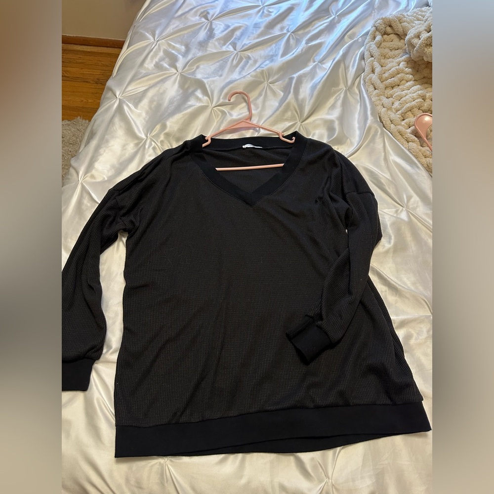 Black waffle knit oversized Longsleeve